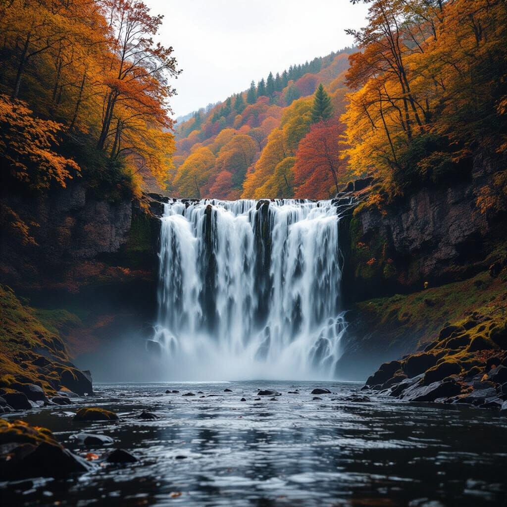 Grand Autumn Waterfall in Cinematic Style