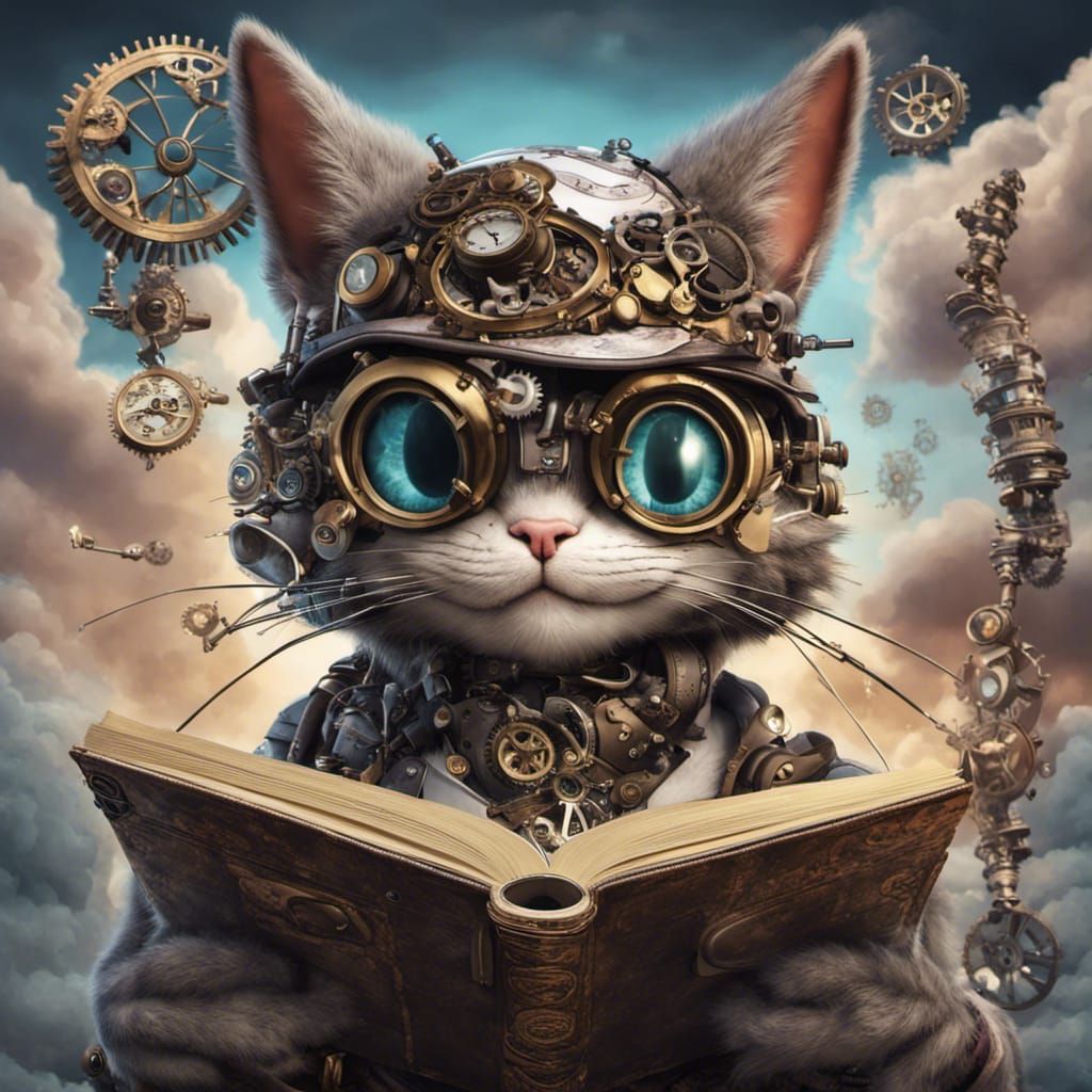 Steampunk Cheshire Cat reading book (1) - AI Generated Artwork ...