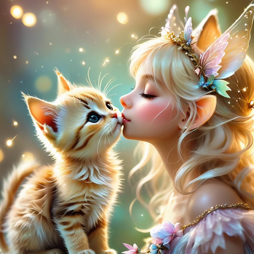 Fairy Kisses Kitten: Whimsical Fantasy Art