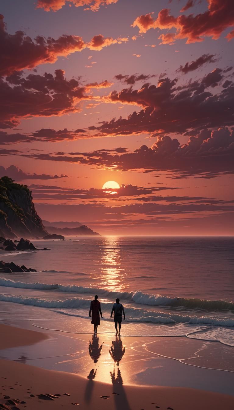 Silhouette in an emotional red sunset