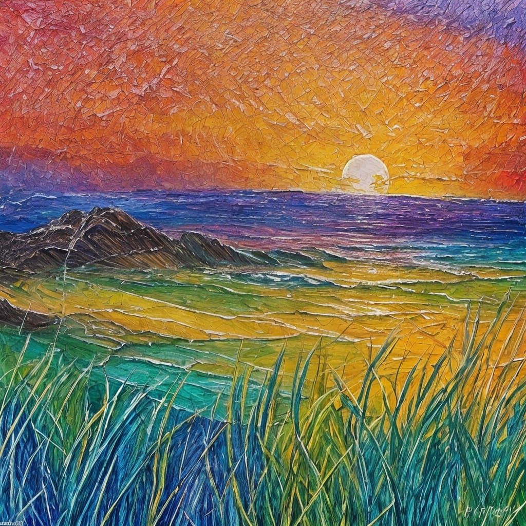 Impasto Sunset Landscape Painting