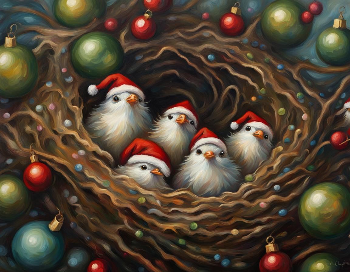 Christmas Elves in a Nest