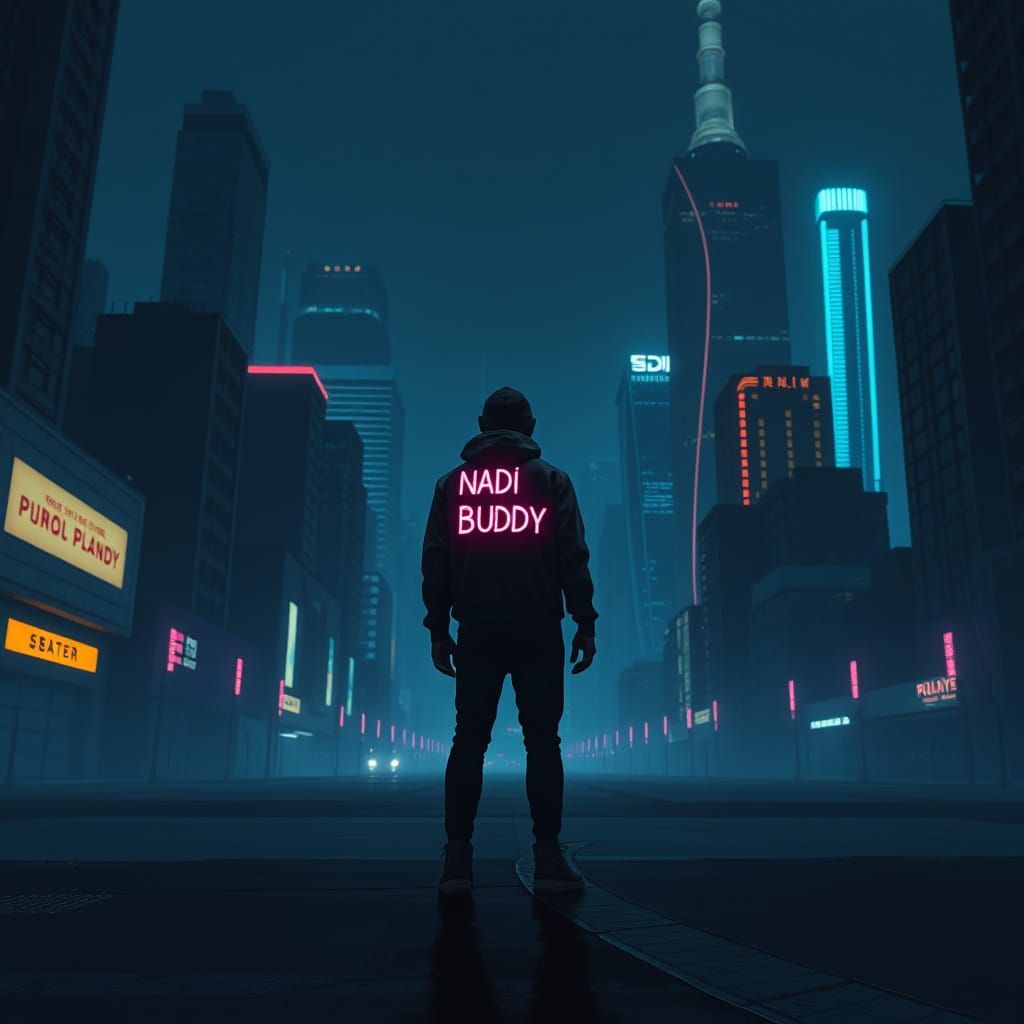 A Lone Figure Stands at Midnight with the Nadi Buddy in a Fu...