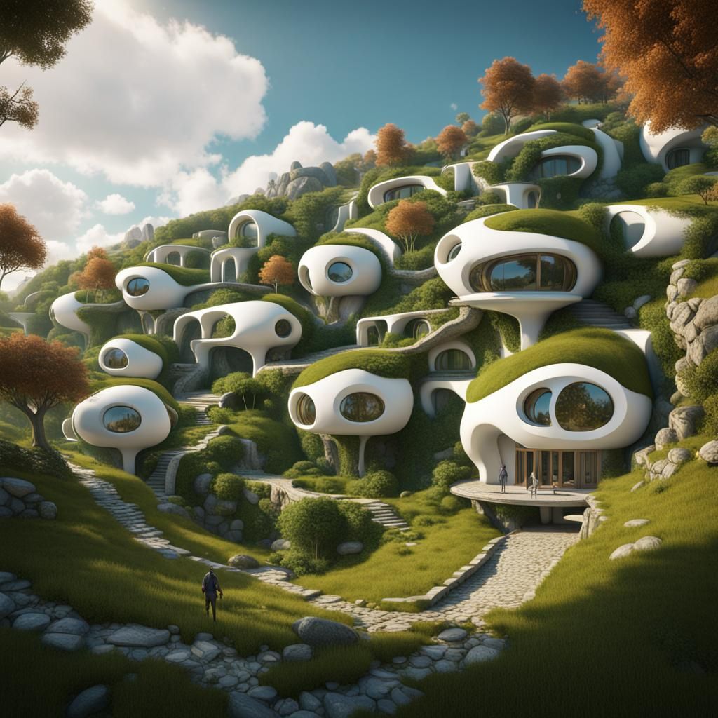 Futuristic homes built into a green hillside  by @ThomasG