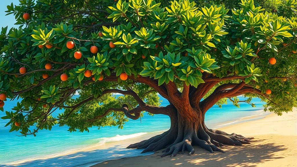 A majestic Tree, with healthy green leaves and widespread beaches, planted by sparkling channels of fresh flowing water, bearing luscious fr...