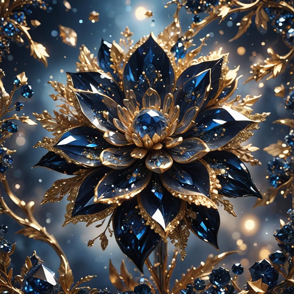 A very beautiful dark blue gold translucent crystal flower s...
