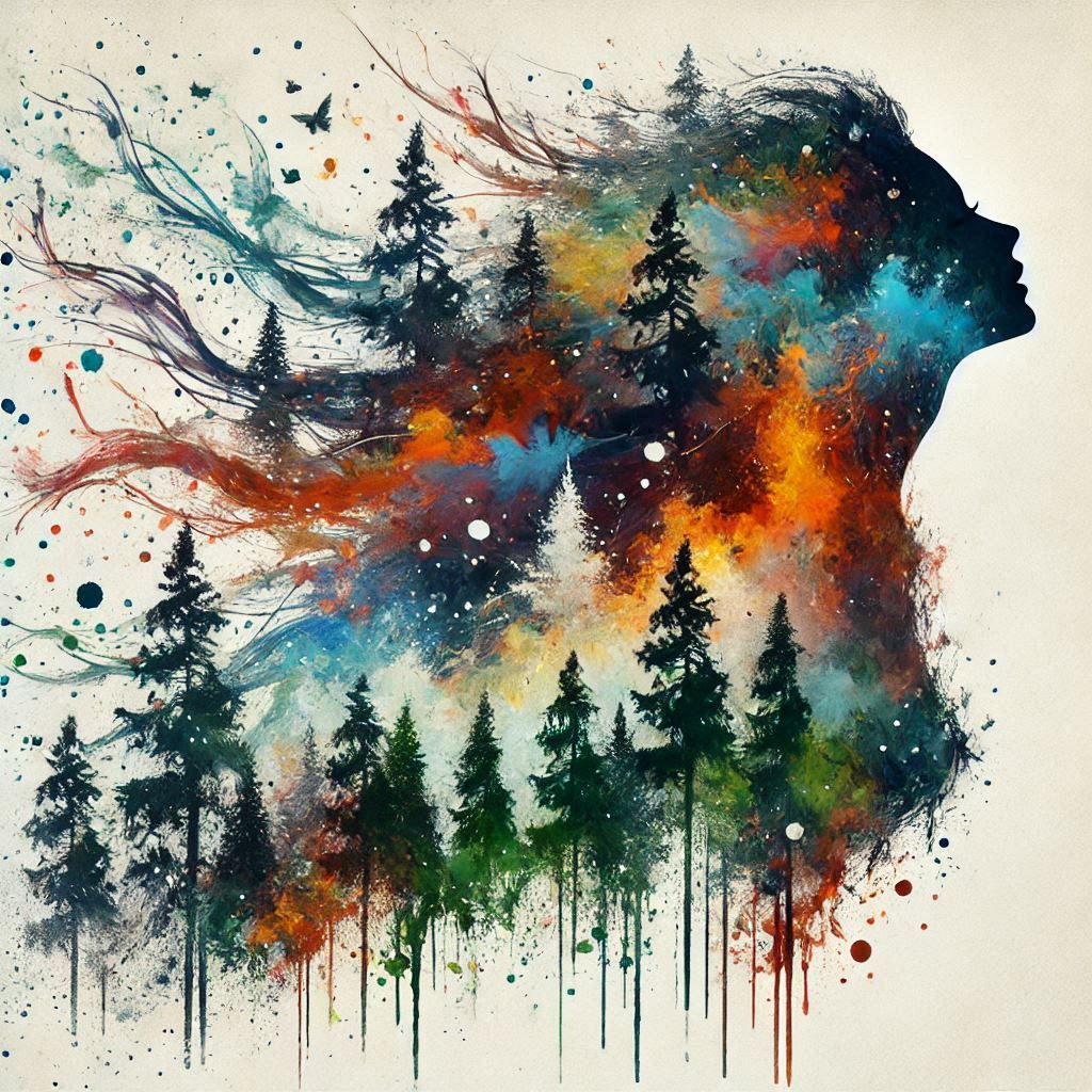 double exposure beautiful fantasy portrait landscape..