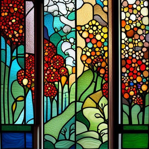 Secret flower garden depicted in stained glass abstract art ...