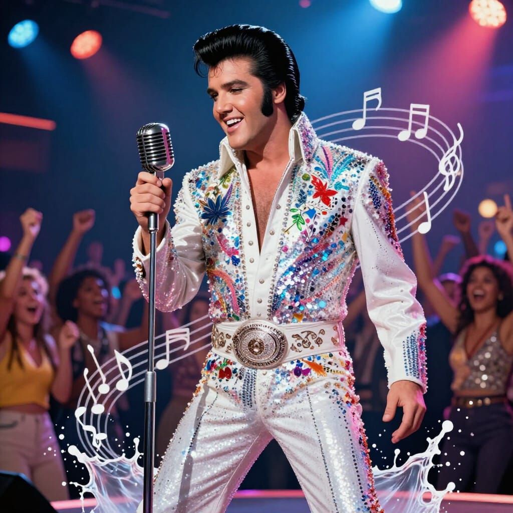 'A vibrant scene capturing the essence of Elvis Presley   by @Peterthegreat 