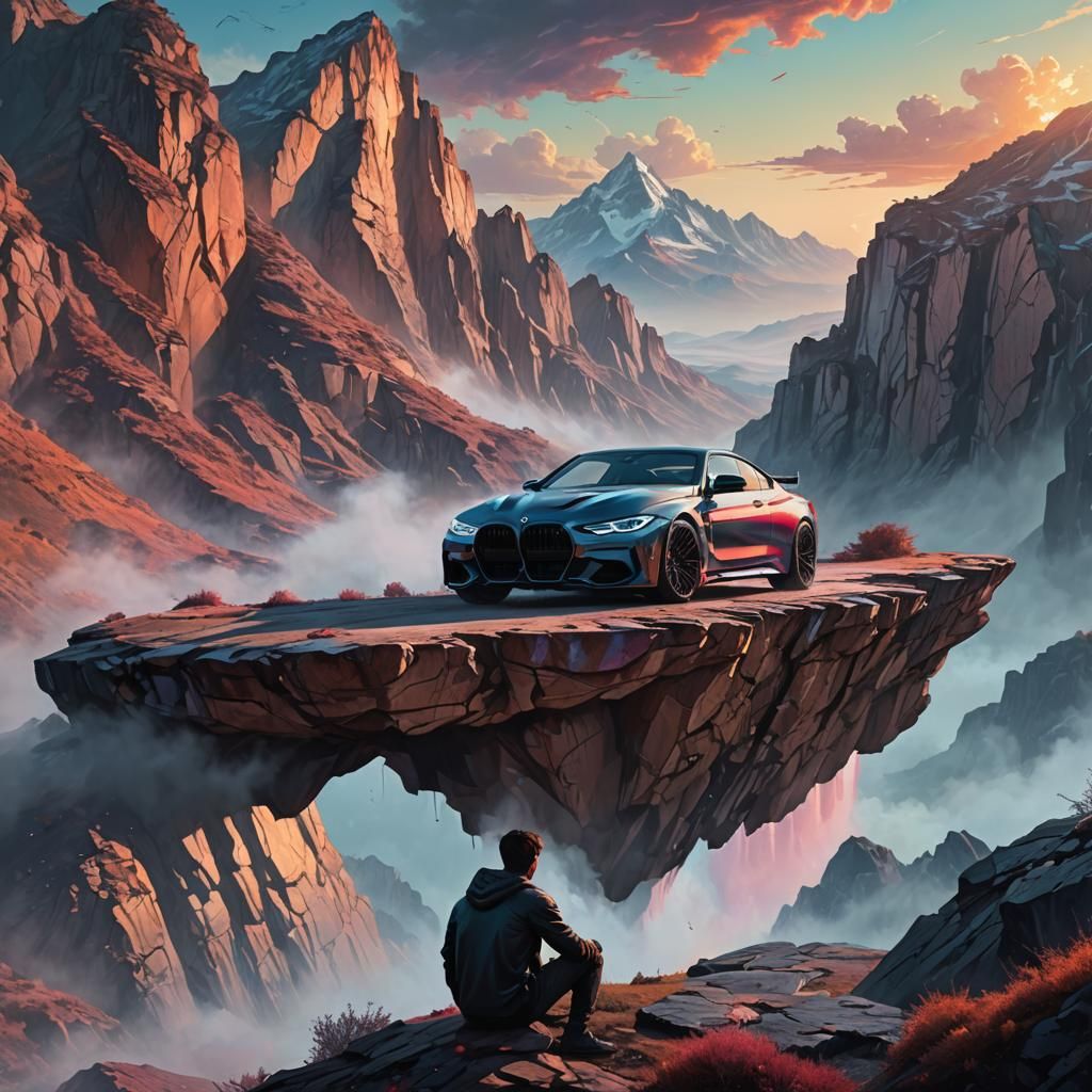 Bmw m4 sports . And beside the boy