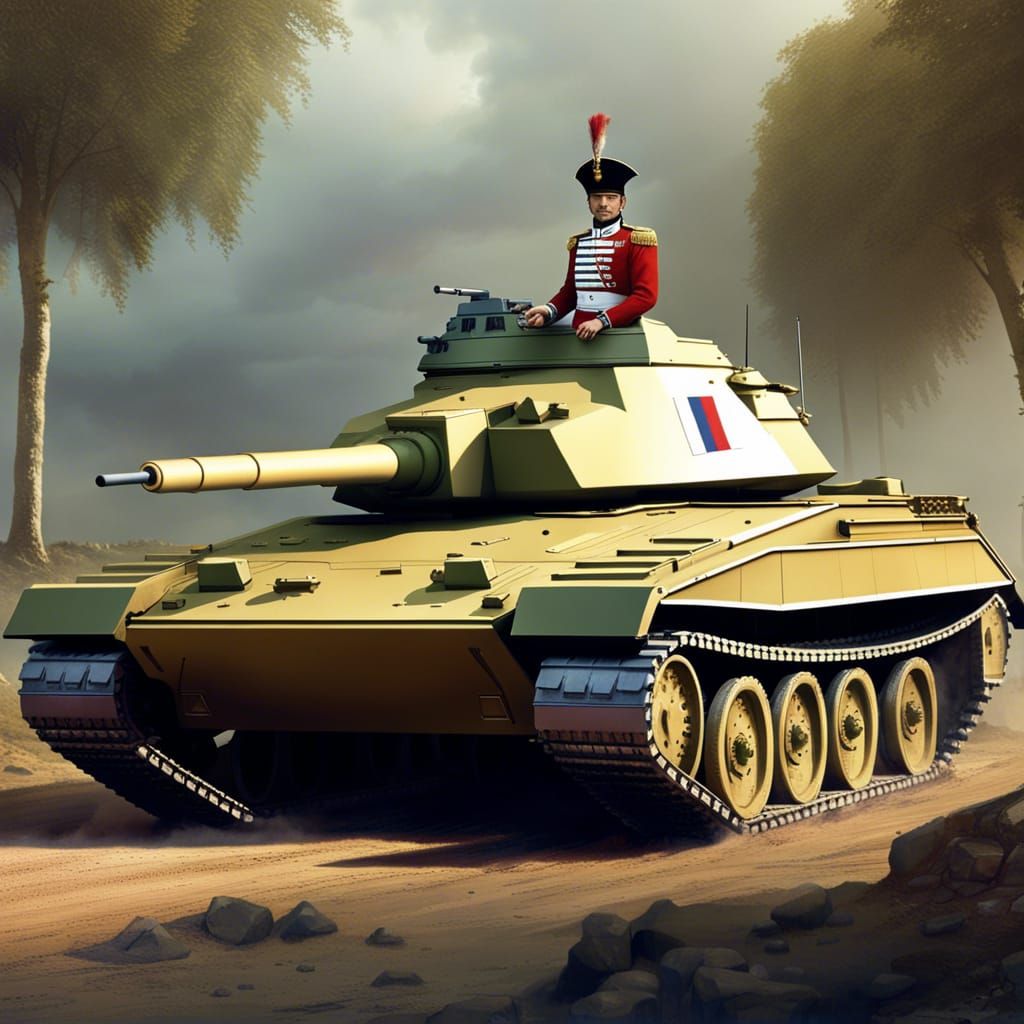 napoleon the french emperor on an AMX-30 a franch tank, 8k resolution ...