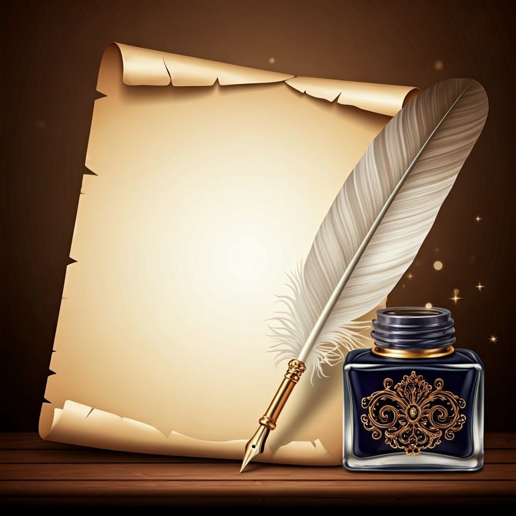 Antique Letter and Quill in Cream Toned Parchment