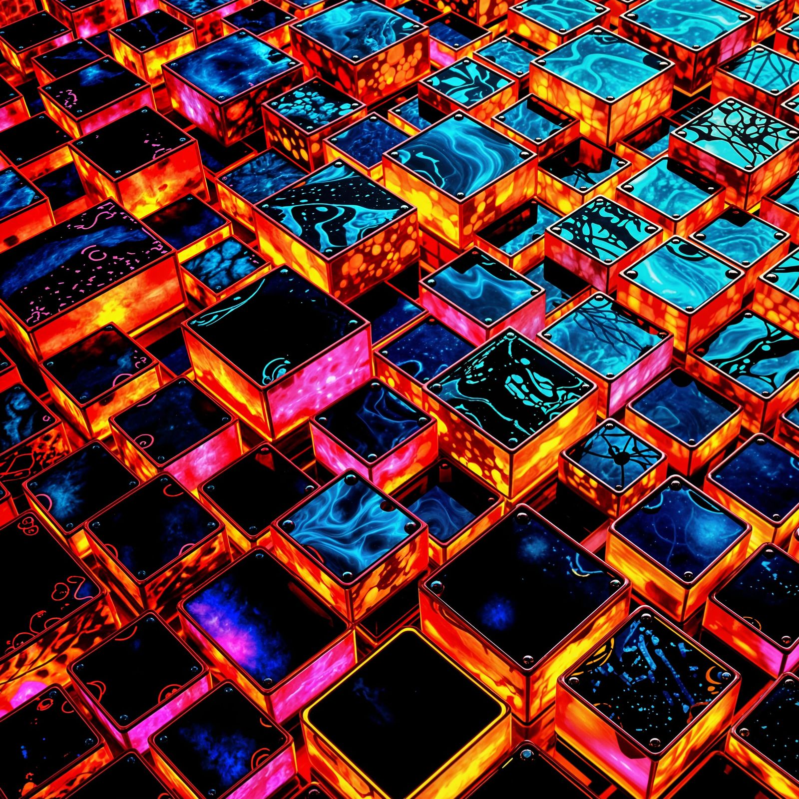 Squares, glowing, vivid, intricate  by @JenG