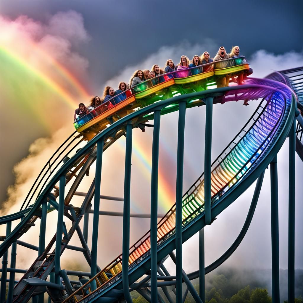 Rainbow Roller Coaster - AI Generated Artwork - NightCafe Creator