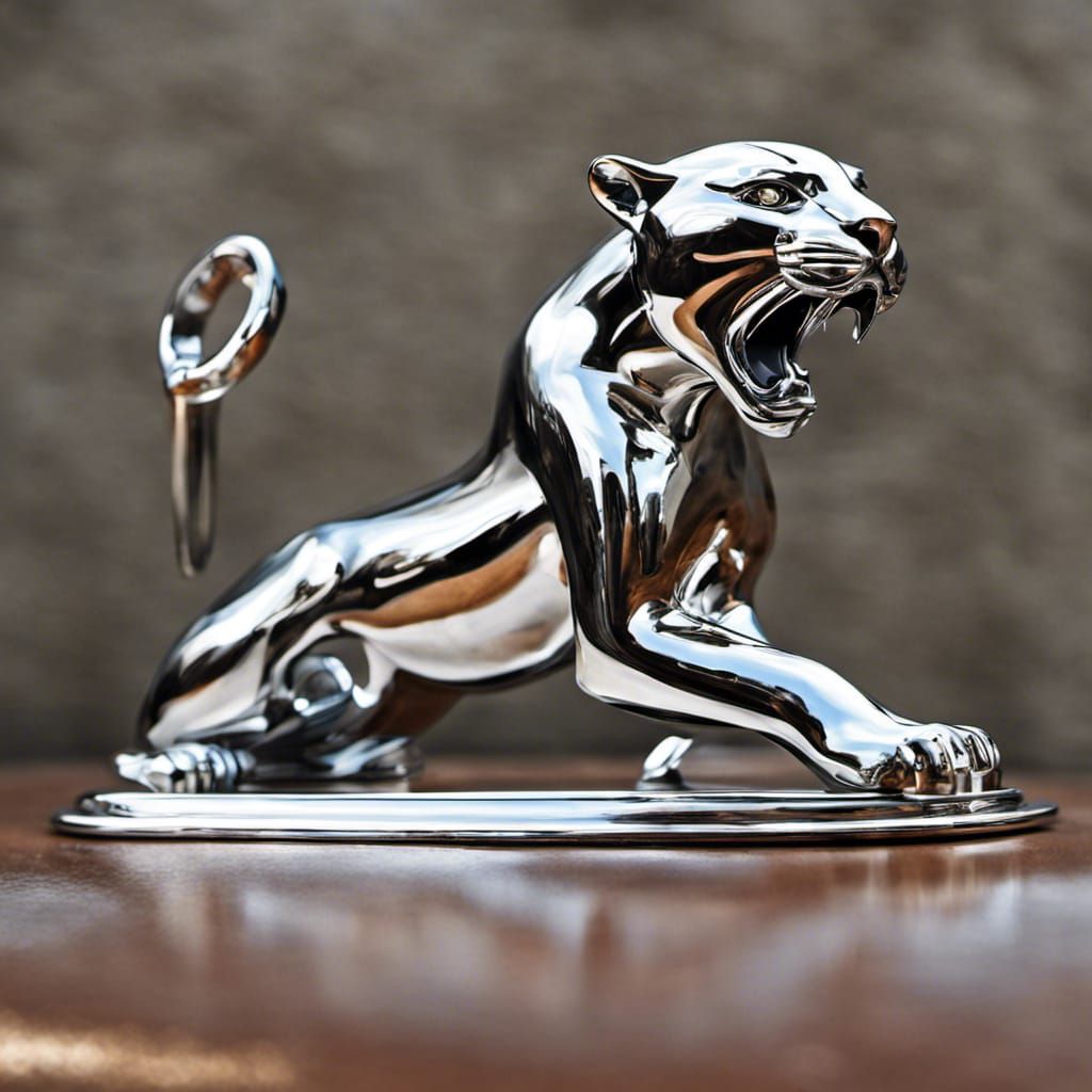 Lunging Jaguar hood ornament, chrome - AI Generated Artwork - NightCafe