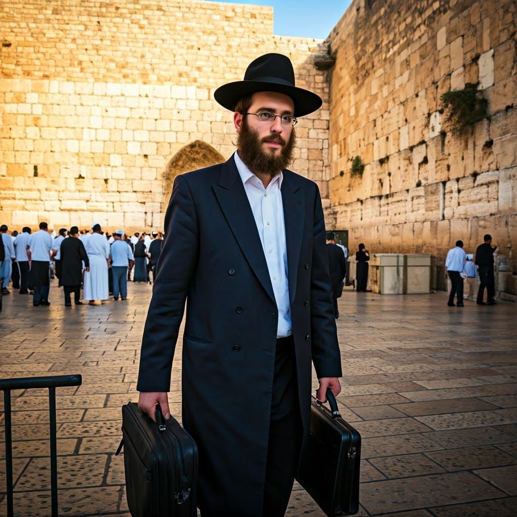 Young Haredi Man Approaching Western Wall in Jerusalem