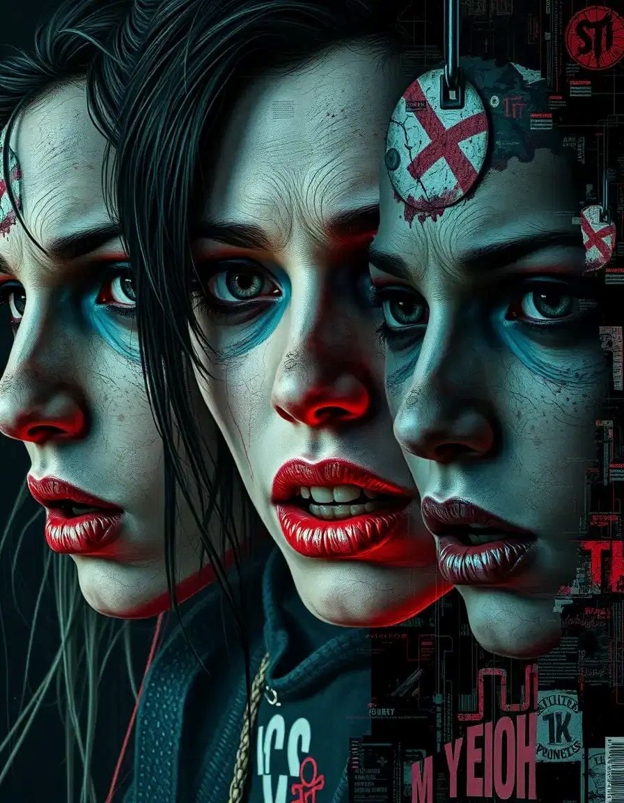 The cluster portrayed fearful human visages blended with urb...