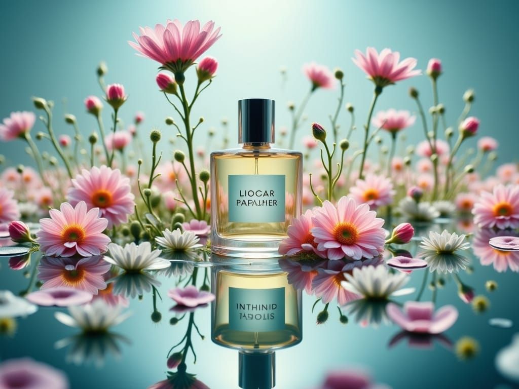 Surreal Perfume Bottle Scene in Hyperrealistic Style