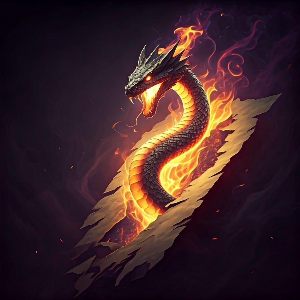 Fiery Serpent Emerges: Dark Fantasy Art Nouveau
