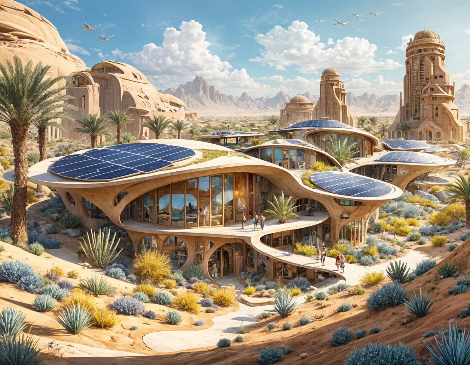 solar punk community in the heart of a desert  by @Ophelia