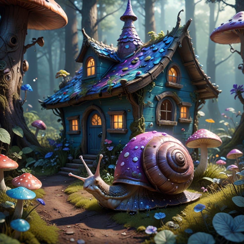 Humanoid Snail in a Forest, Oil Painting