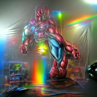 Rainbow Marvel Comics hyperrealism holographic volumetric li...