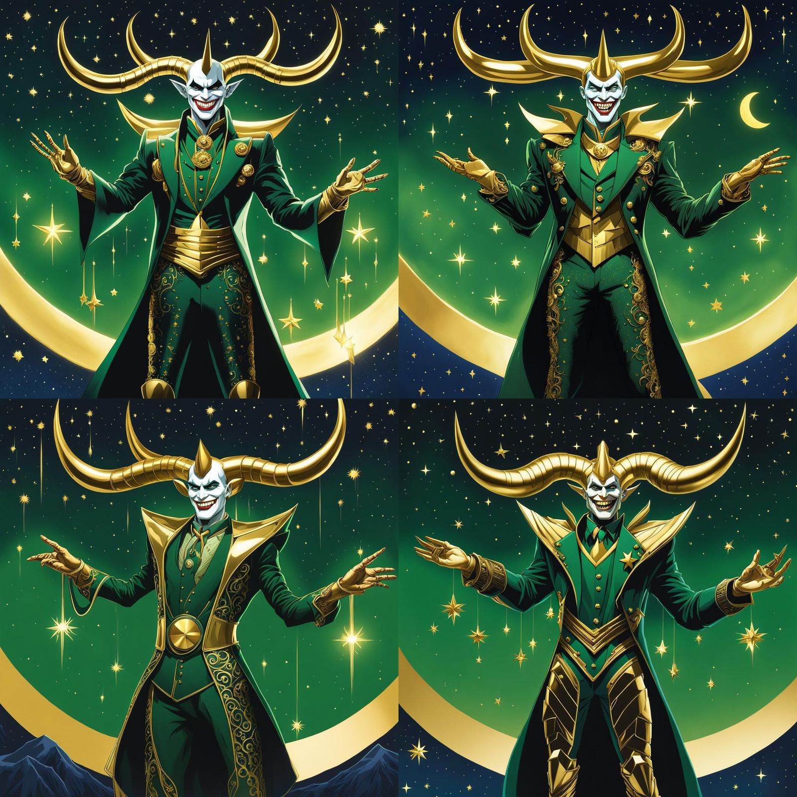 A humanoid figure has gold metal skin. He is floating. His s...