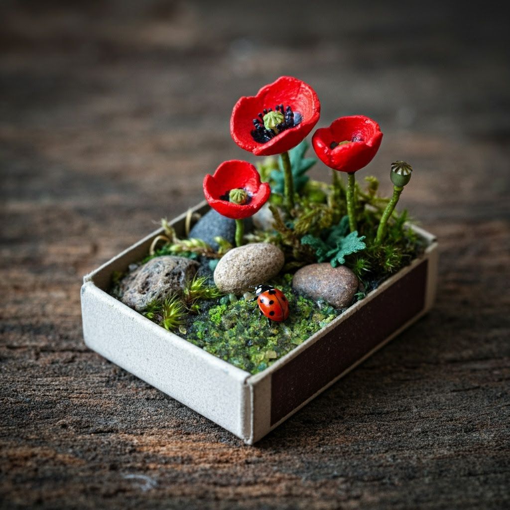 Miniature Garden Growing in Matchbox, Victorian Diorama