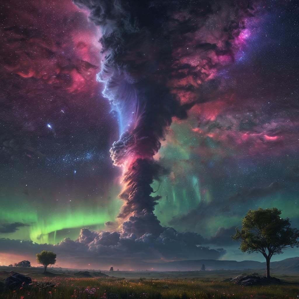Galactic Tornado Over Star Meadow: Cosmic Concept Art