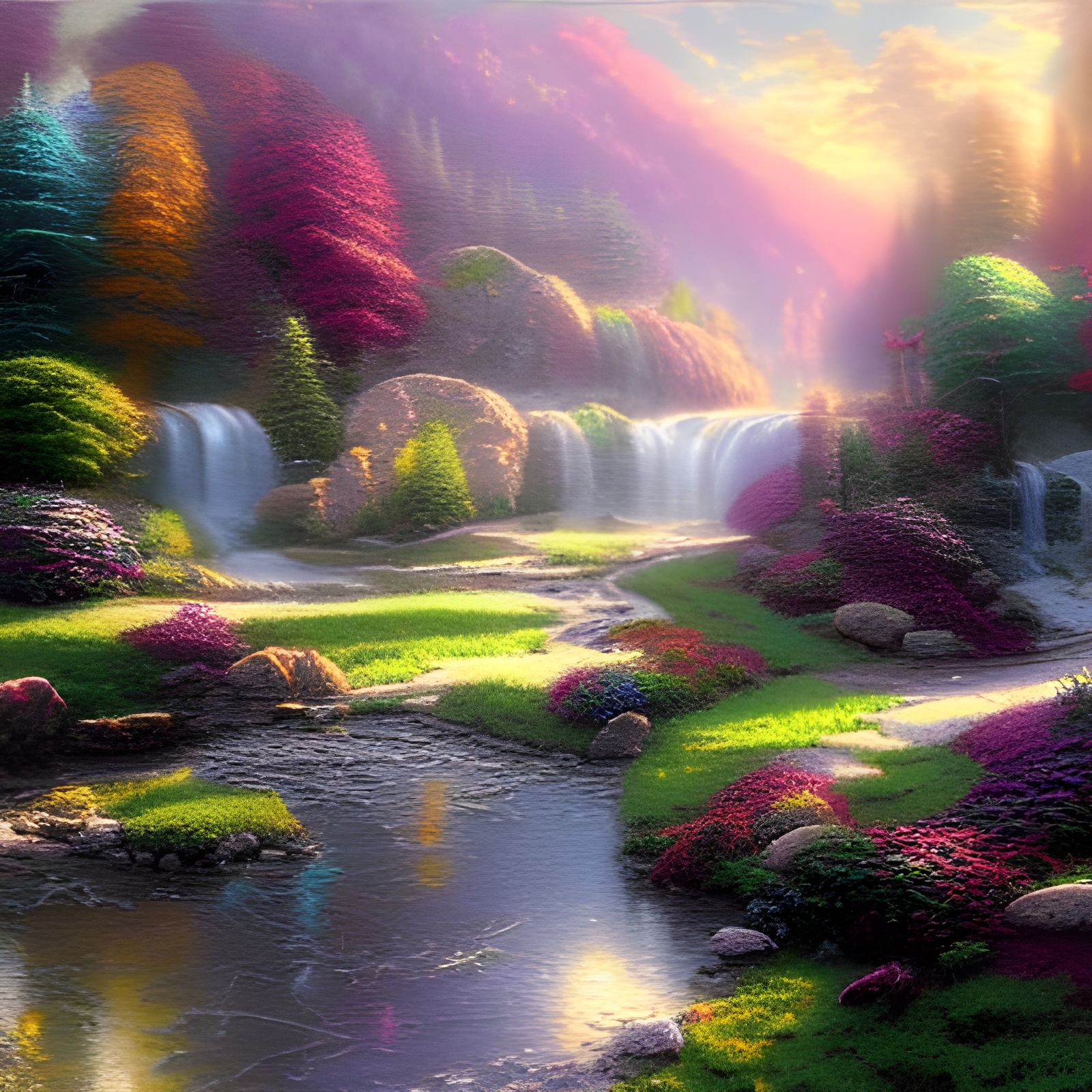 Peaceful fantasy creek - AI Generated Artwork - NightCafe Creator