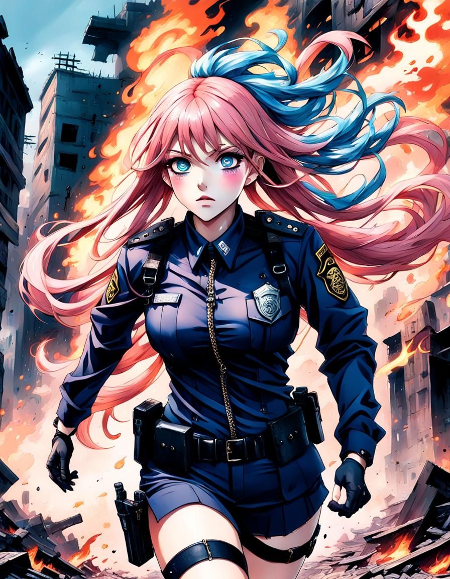 Ultra detailed airbrush art, Anime female running, sad emoti...