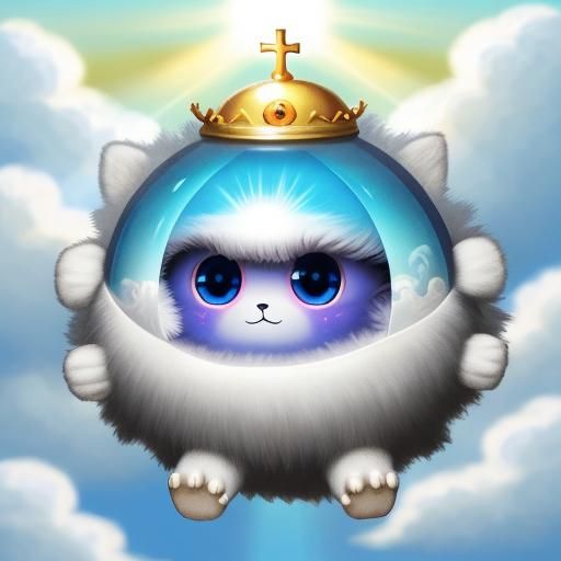 A unique creature, cute, fluffy, big chibi eyes.