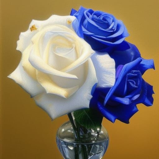 royal blue and silver, gold,  rose flower