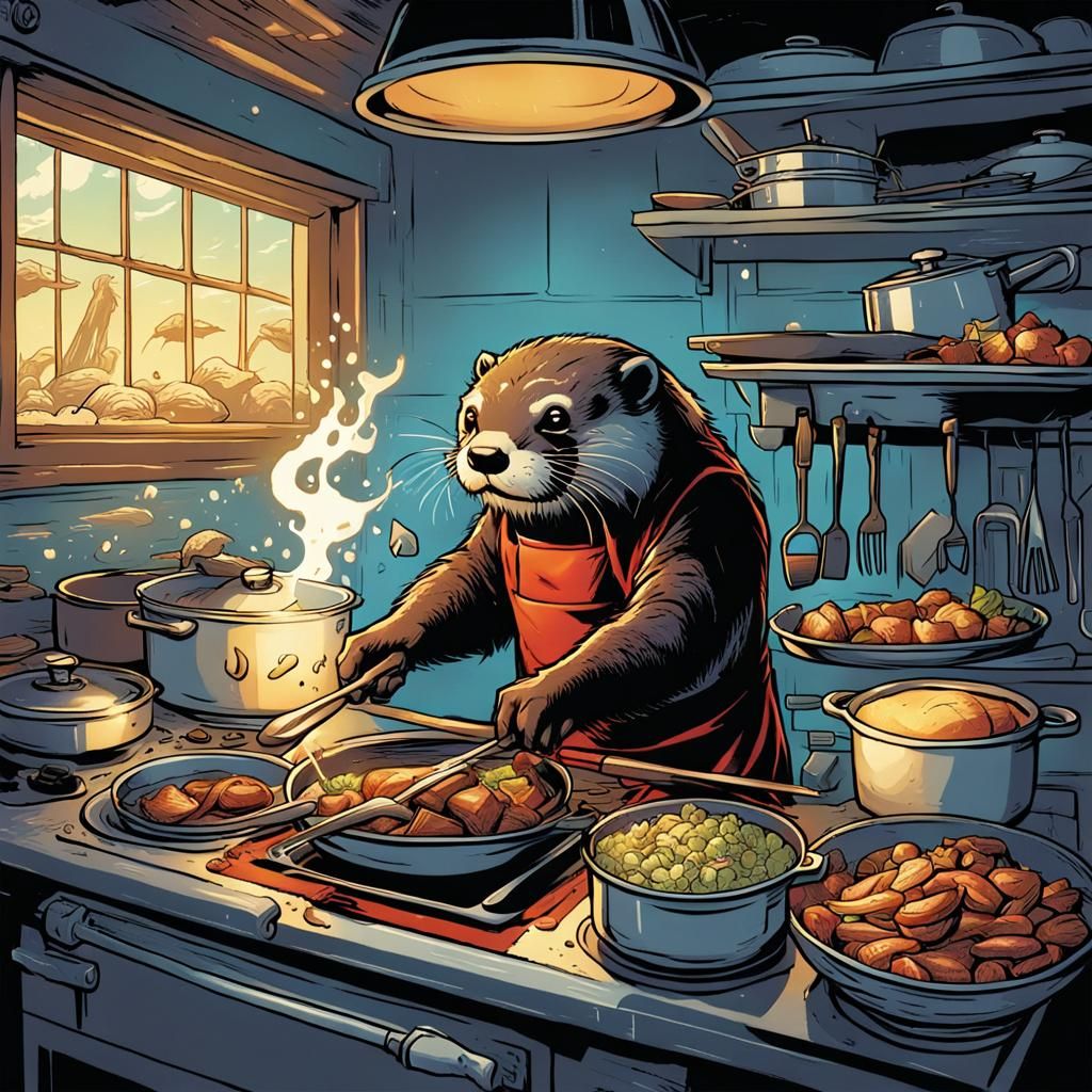 dad otter turn to cooking food - AI Generated Artwork - NightCafe Creator