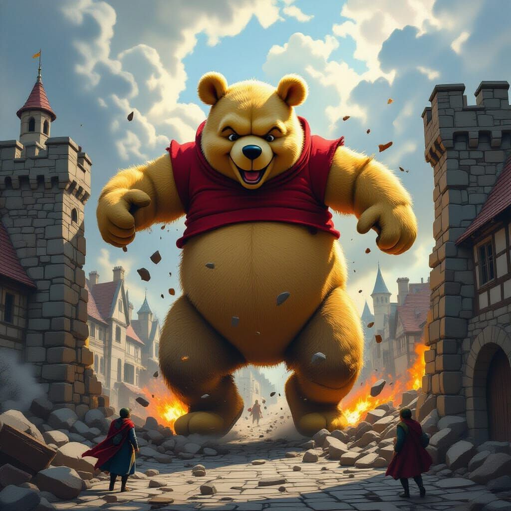 Colossal Winnie the Pooh Giant Destroys Medieval City Wall