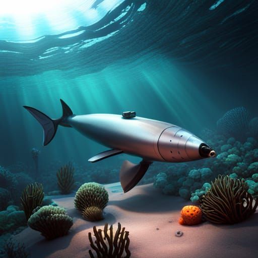 A submarine under the ocean, with colourful ocean creatures ...