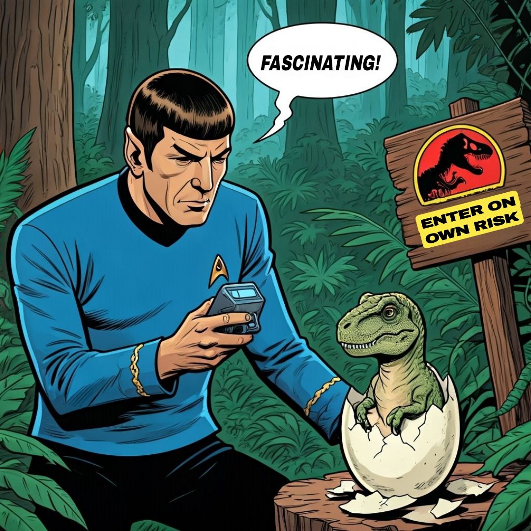 Spock from Star Trek encounters Jurassic Park