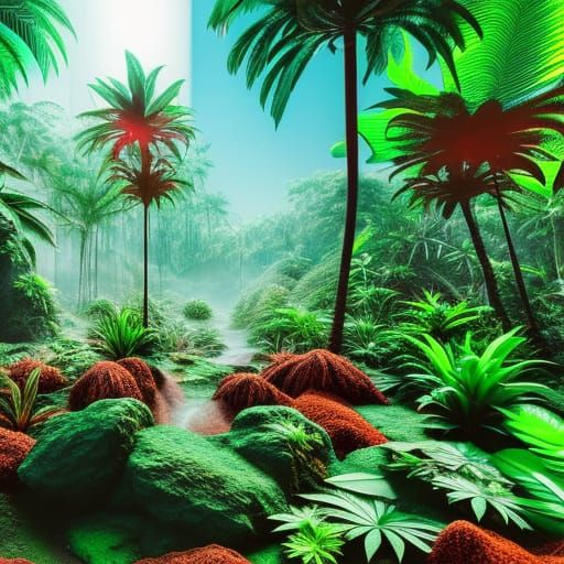 tropical marijuana Rainforest gardens hyperrealistic illustration ...