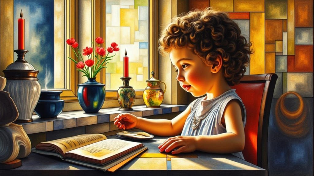 Vibrant Textured Scene in Geometric Cubist Style