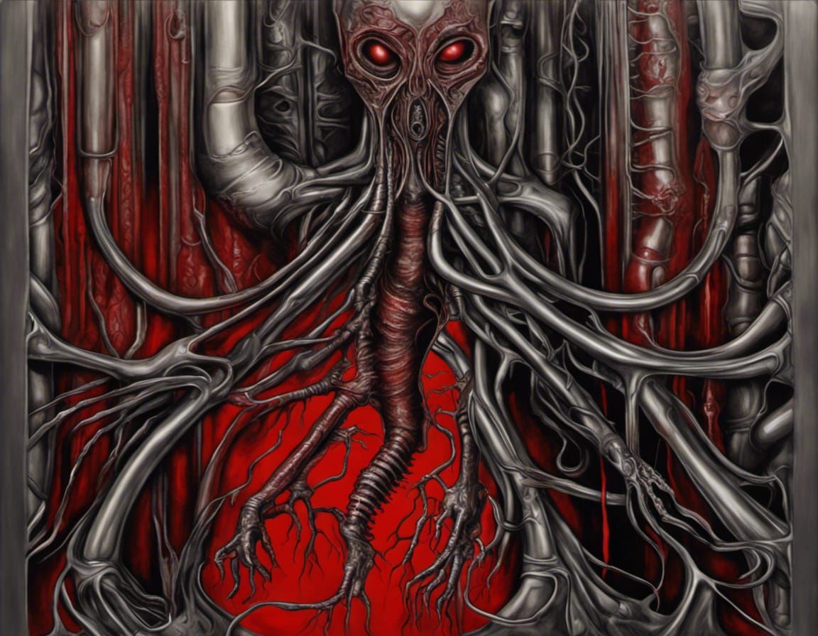 Art by H.R. Giger, bronchiole veins, silhouettes from alveol...