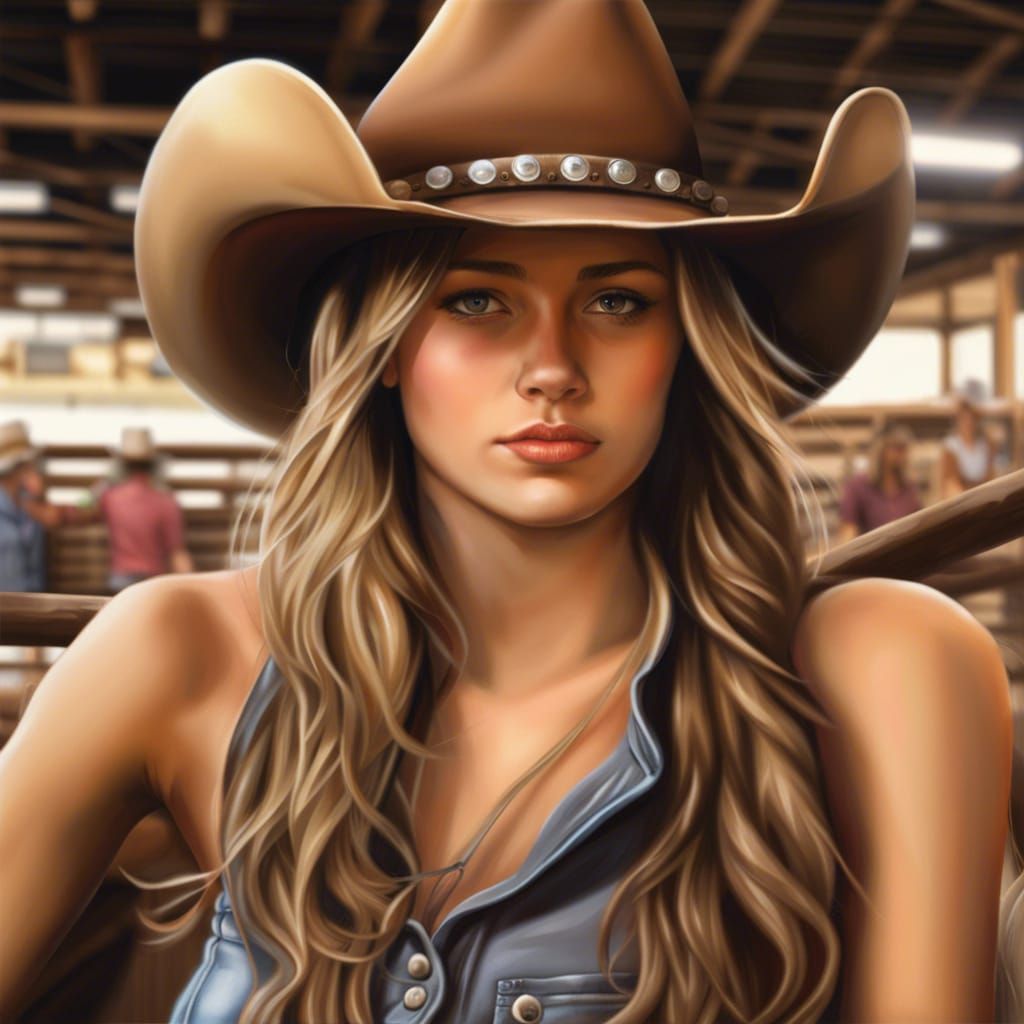 18-year-old barrel racer girl, hot, cowboy hat, hyperrealistic,