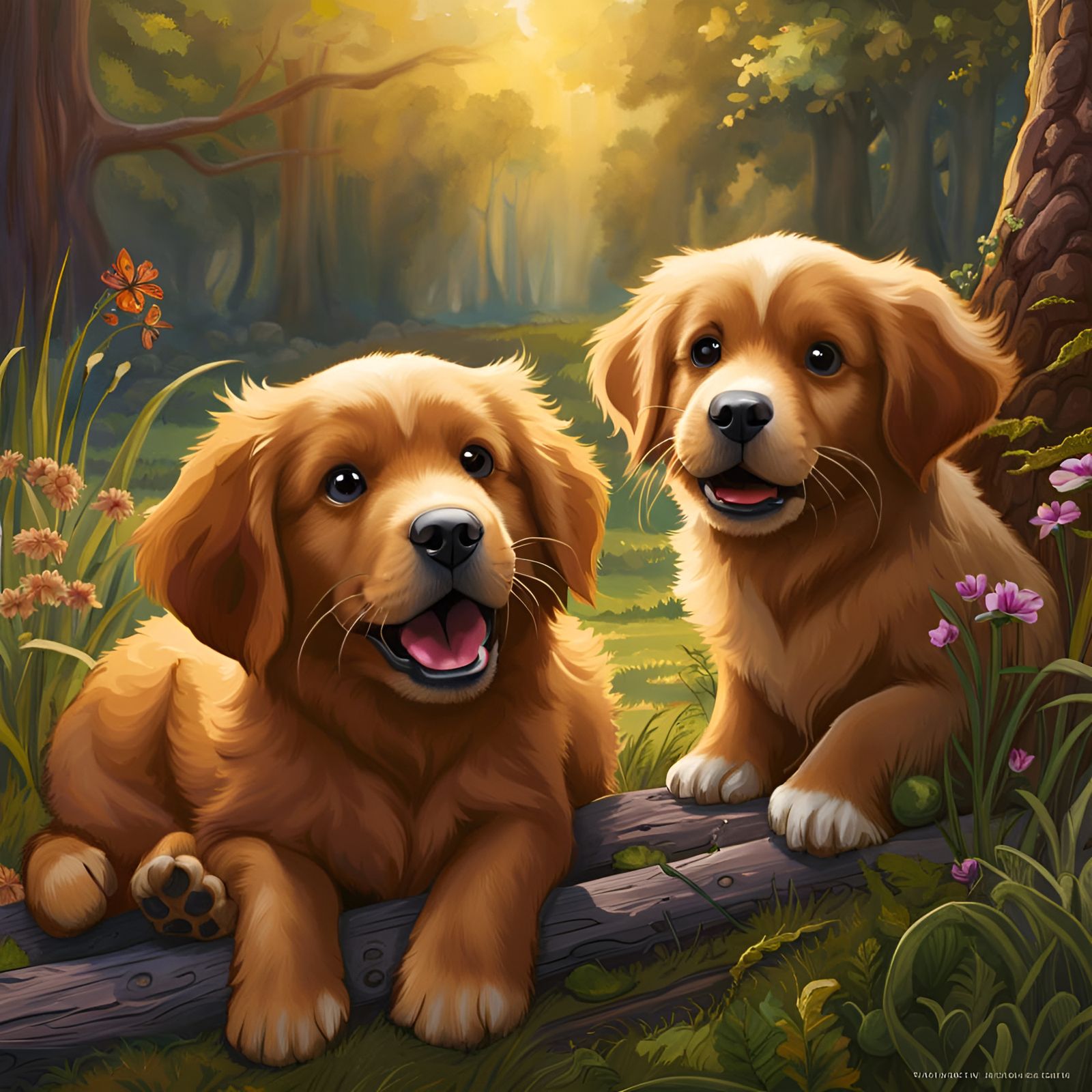 Adorable Puppies Playing Football in Detailed Matte Painting