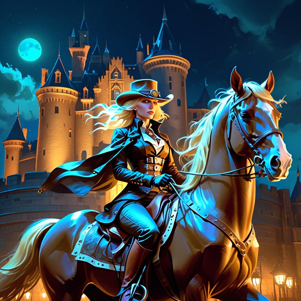 A mysterious shadowy creation: A beautiful steampunk blonde ...