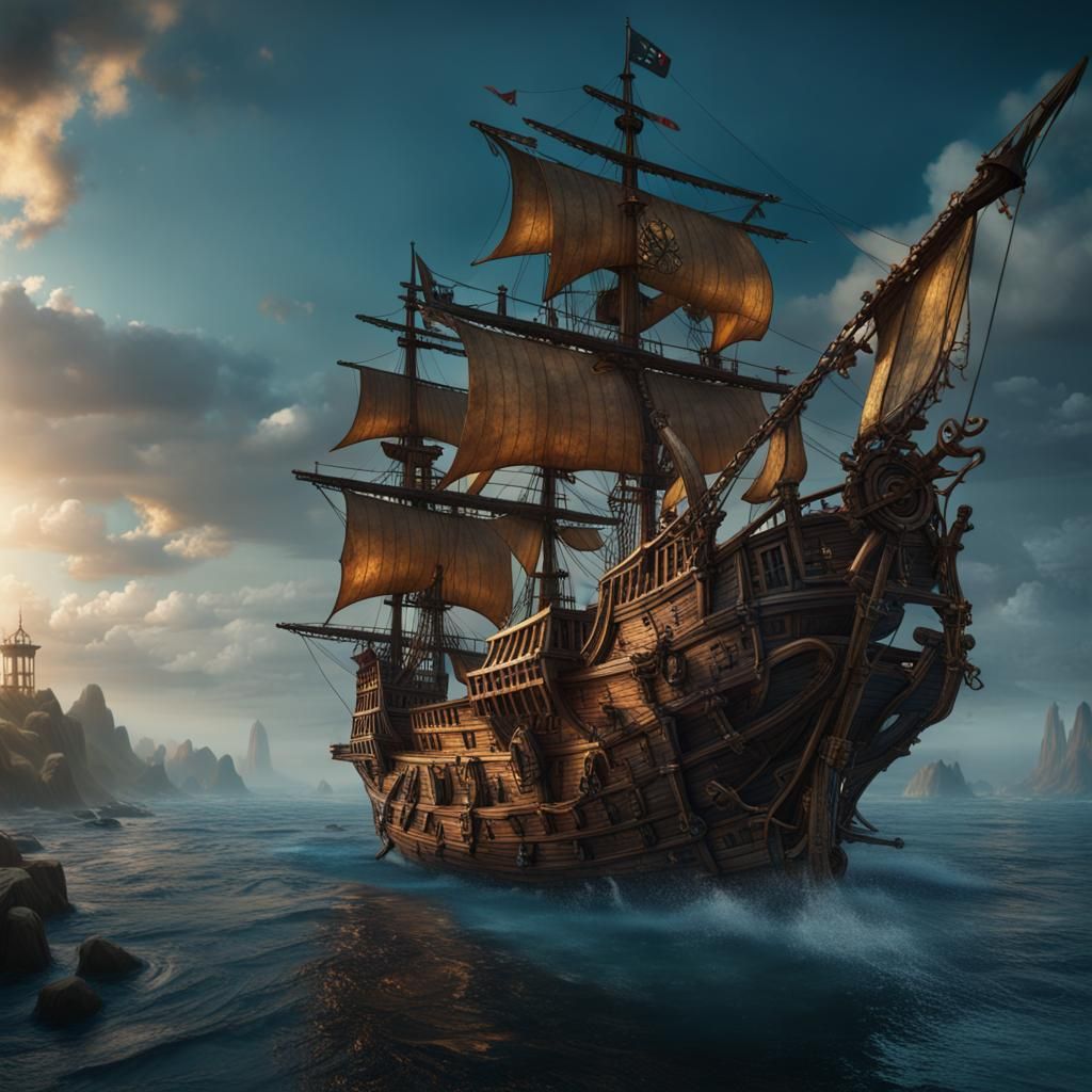 a pirate ship on the waters - AI Generated Artwork - NightCafe Creator