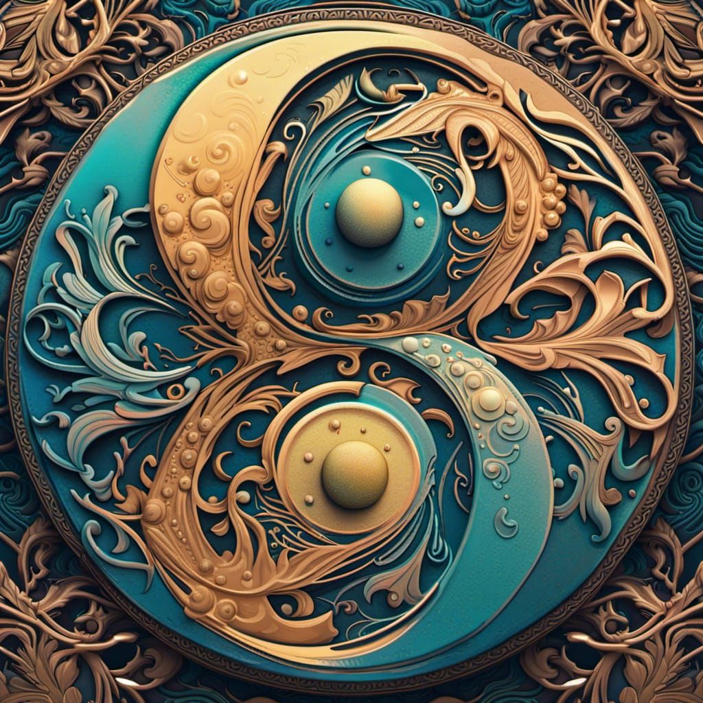 Ornate Moon Yin Yang in Art Nouveau Style