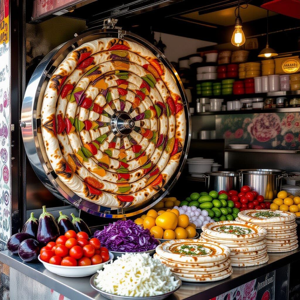 Giant Shawarma Wheel with Middle Eastern Salads