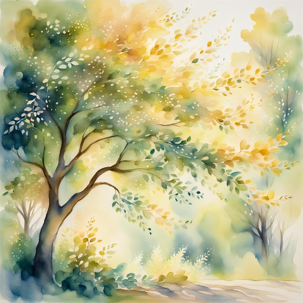 Delicate Tree in Breeze, Watercolor Impression