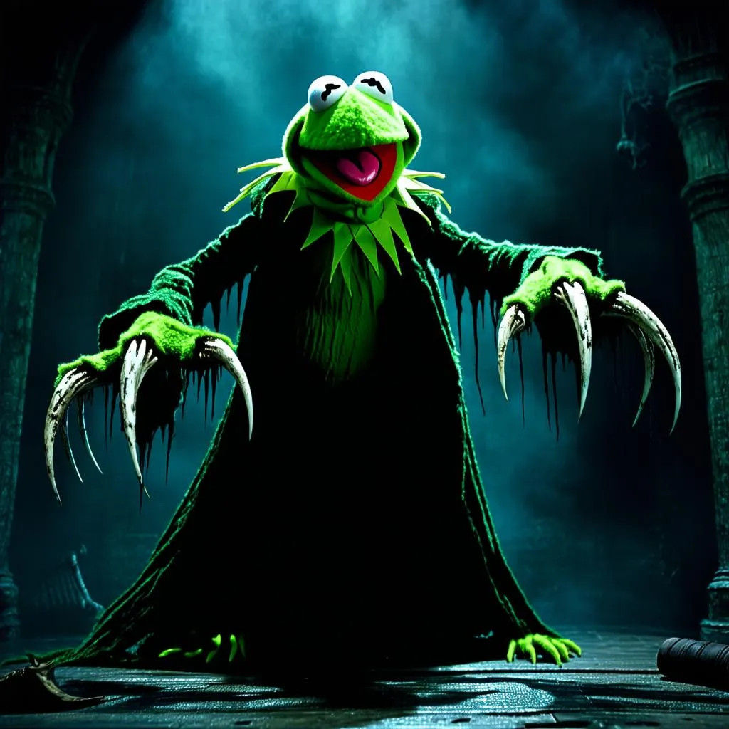 Kermit, trying to scare.