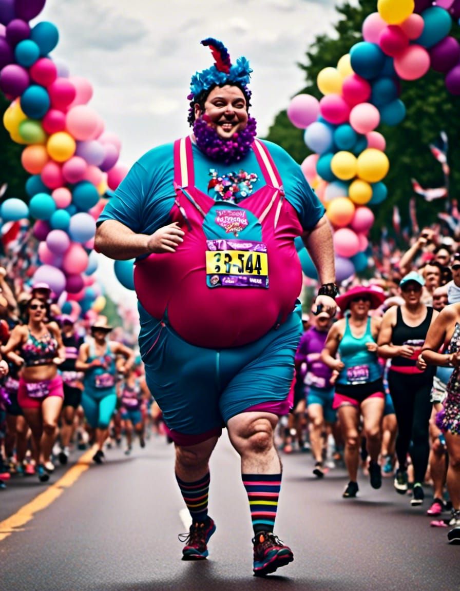 <lora:BigBeautifulBodies:1.0> man running a marathon