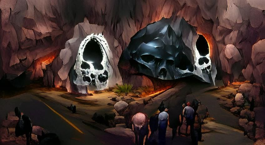 Entrance to an Obsidian Cave shaped like a skull concept art